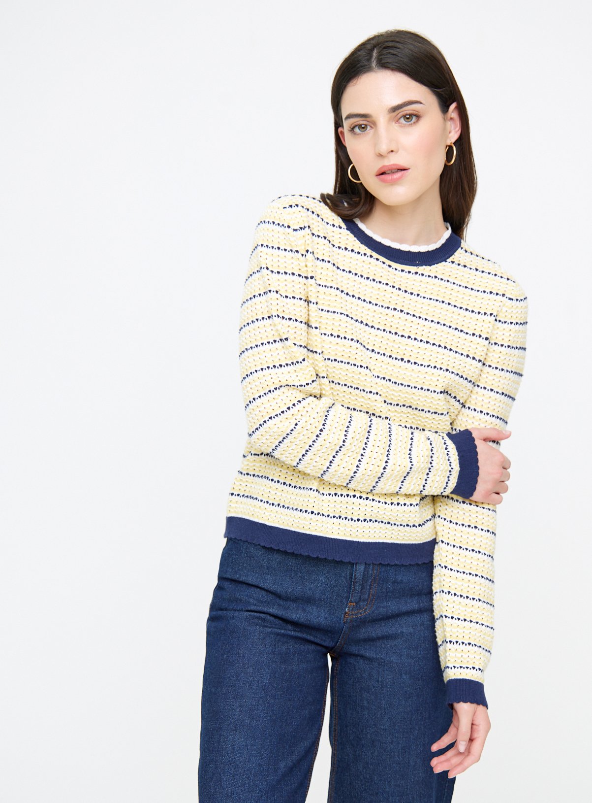 Yellow Stitch Stripe Cropped Jumper 8 - Image 1 thumbnail
